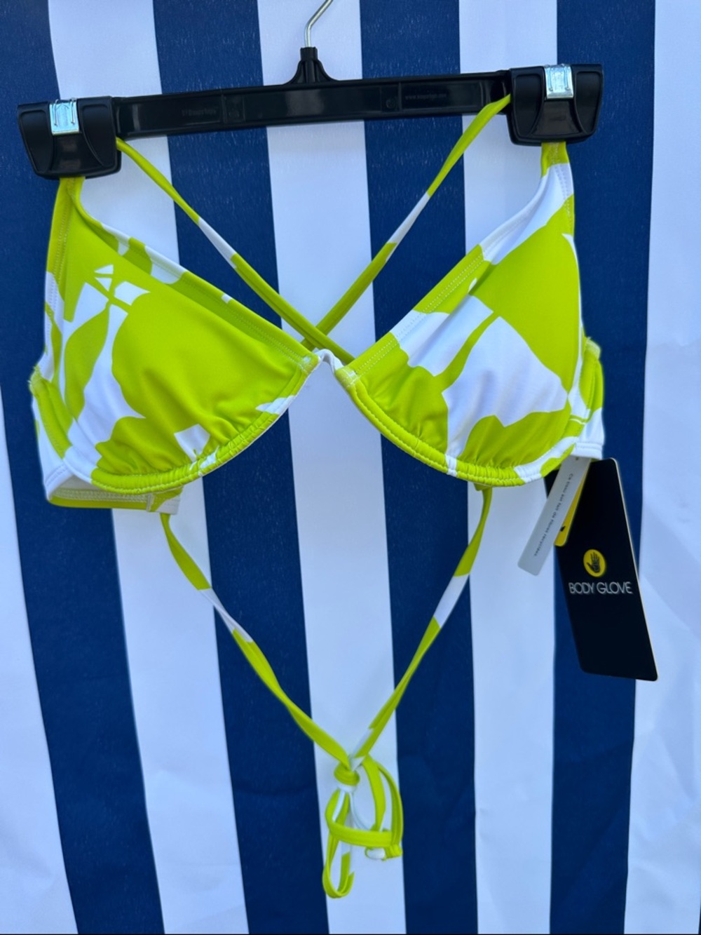 Body Glove Neon Lime & White Printed Bikini Top